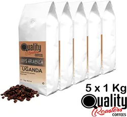 Quality Roasters Coffees. Café en grano natural. 100% Arábica. Origen único Uganda. Pack de 5 Kg. Tostado artesanal. Tueste Medio. 5 X 1 Kg