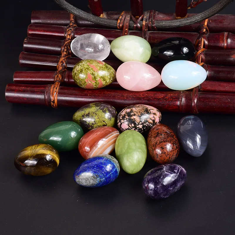 45x30mm Undrilled Yoni Egg Natural Stone Healing Crystal Kegel Exercise Pelvic Massage Gemstone Reiki Home Decoration With Stand