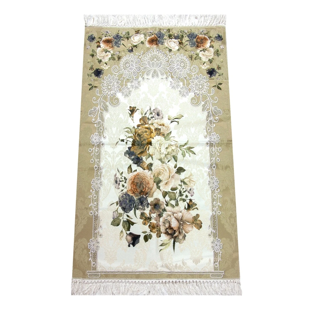 Iqrah digital printed cotton father son Chenil prayer mat beige and Ottoman pattern 70x119 cm, prayer prayer prayer, yoga, exercise, meditation