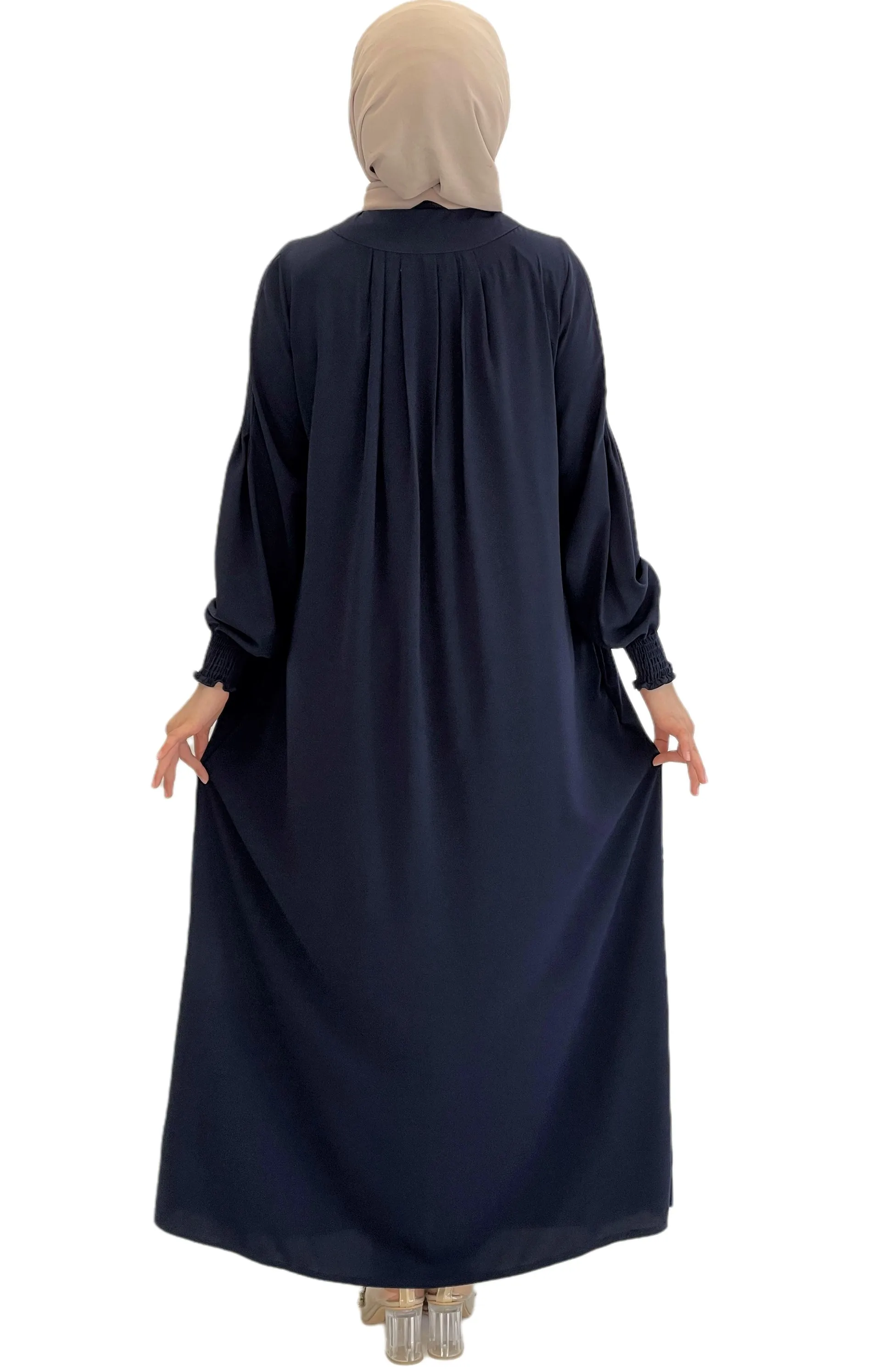 Imagem -05 - Vestido Maxi Manga Longa Abaya para Vestidos Muçulmanos para Mulher Crepe Tecido Roupas Casuais Hijab para Dubai Abaya com Nervuras