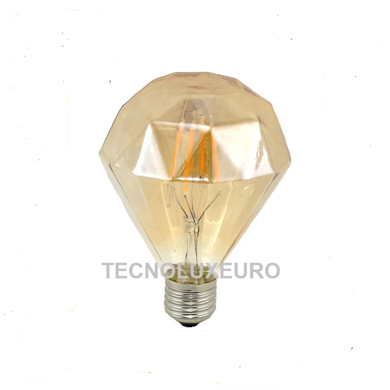 LED 4W E27 Bombillas Filamento, Iluminación Vintage LED 4W Edison Caliente 3000K Diamante