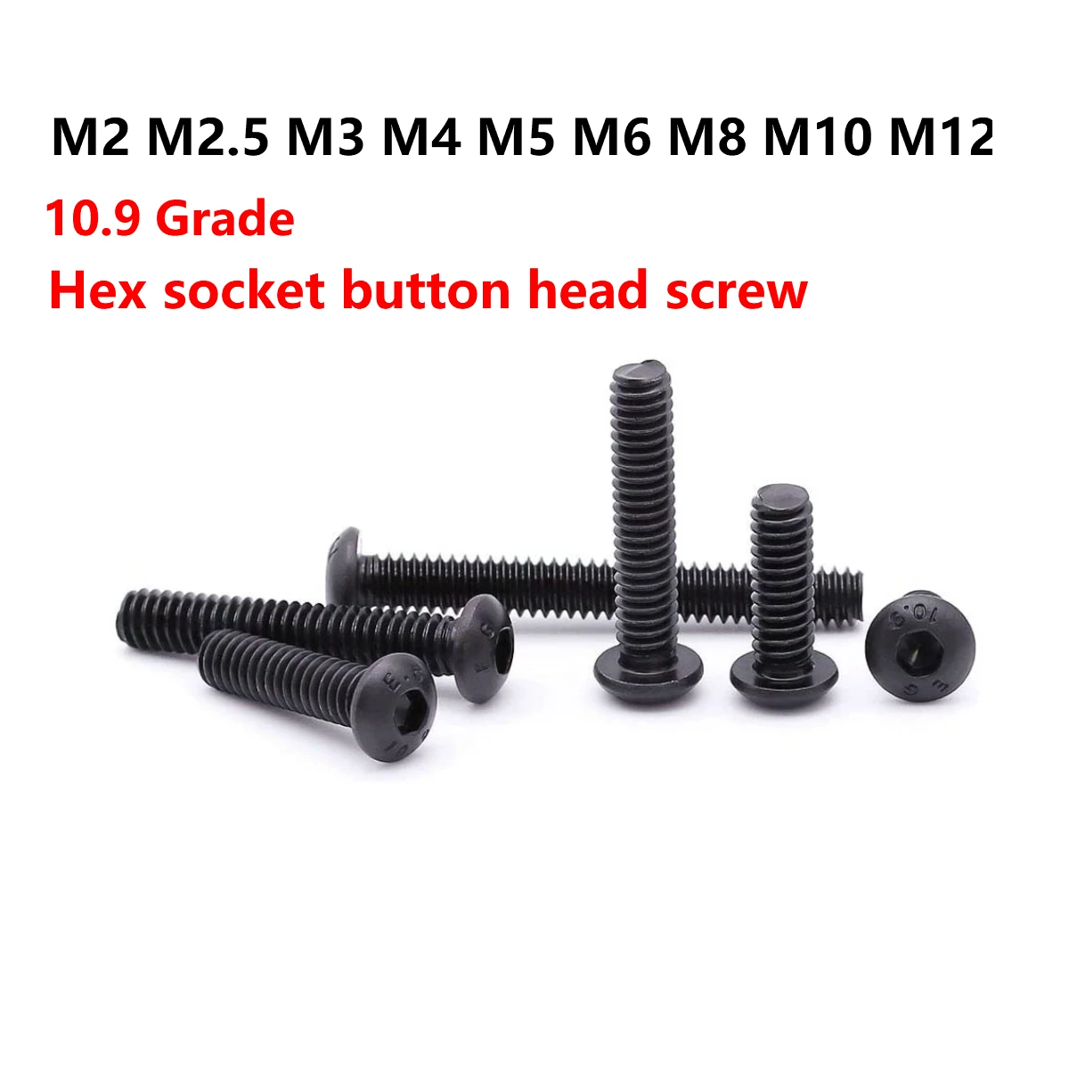 2/5/10/20/50PCS Hex Socket Button Head Screws Allen Bolt Screw ISO7380 Black 10.9 Grade M2 M2.5 M3 M4 M5 M6 M8 M10 M12