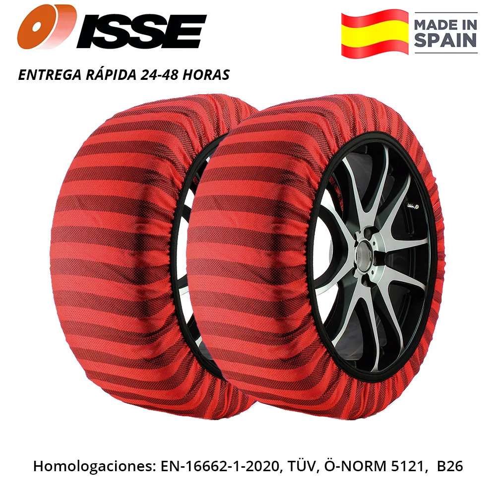 Isse Classic snow ice covers for car, tourism, Van, 4x4 replace the supply snow chains of 2 units manufactured 100% in Spain and approved in-16662-1-2020, TÜV, Ö-NORM 5121 and B26