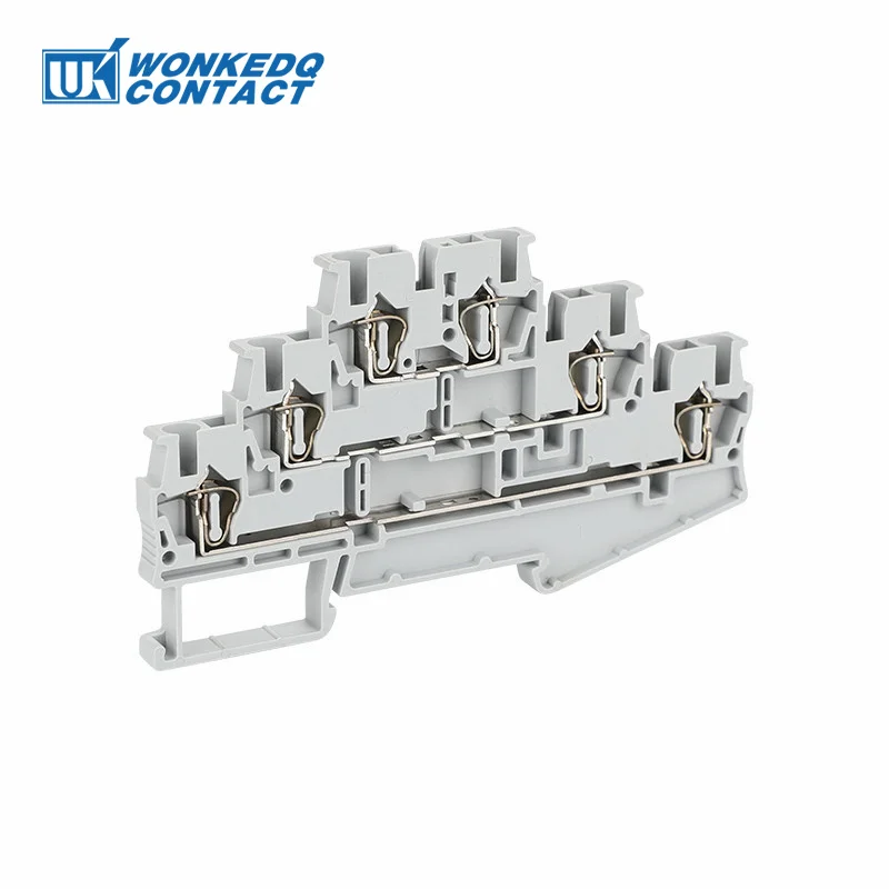 ST 2.5-3L 50Pcs 3 Level Spring-cage Electrical Connectors Triple Layer Wiring Return Pull Din Rail Terminal Block ST2.5-3L