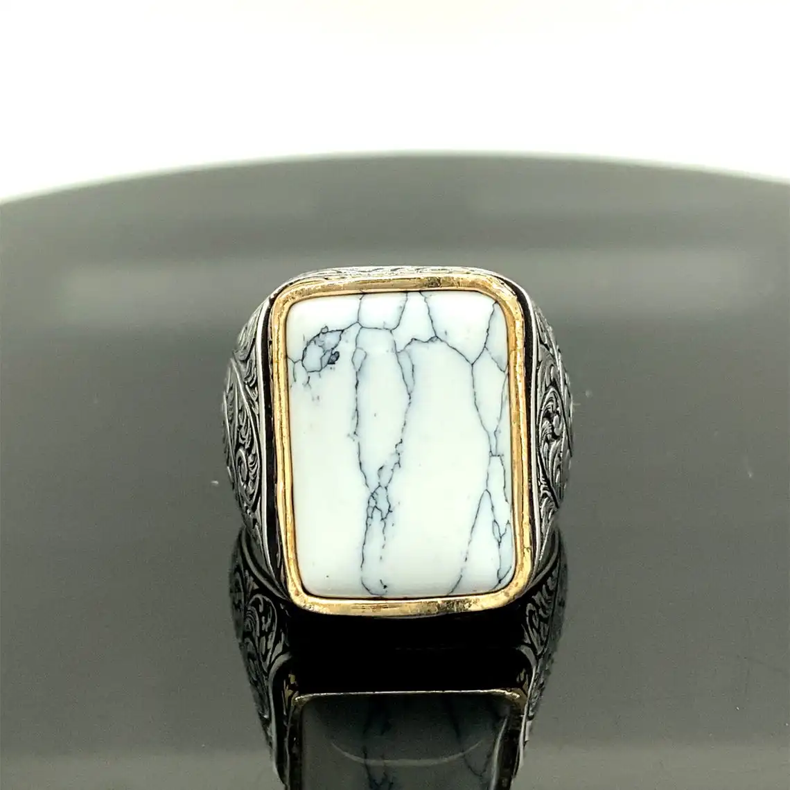 

925 Sterling Silver Natural White Stone Turquoise Ring, Ottoman Jewelry Handmade