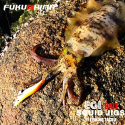 FUKUSHIMA-gabarros de calamar de 2-3,5, señuelo EGI para pesca, desgarrador de madera, ocultos de corte BAIT, anzuelos afilados con cola brillante, 21 gramos, pesca en rocas y barcos