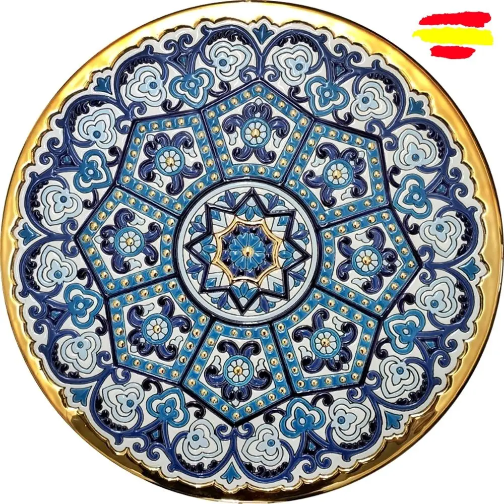 Ceramics plate - 36 cm/14,2 inch diameter - Spanish ceramic - enameled up handmade - Made in spain - gold 24k - ARTECER -