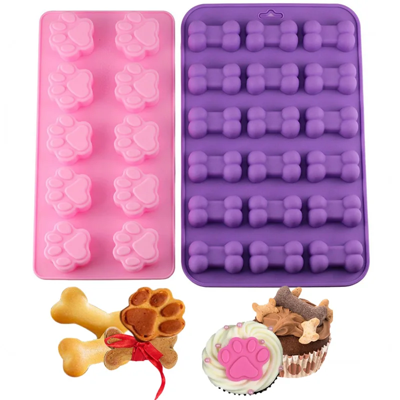 Puppy ​Dog Paw Bone Silicone Molds Chocolate Candy Jelly Ice Cube Dog Treats Mold Soap Mould DIY Baking Cake Decorating Tools