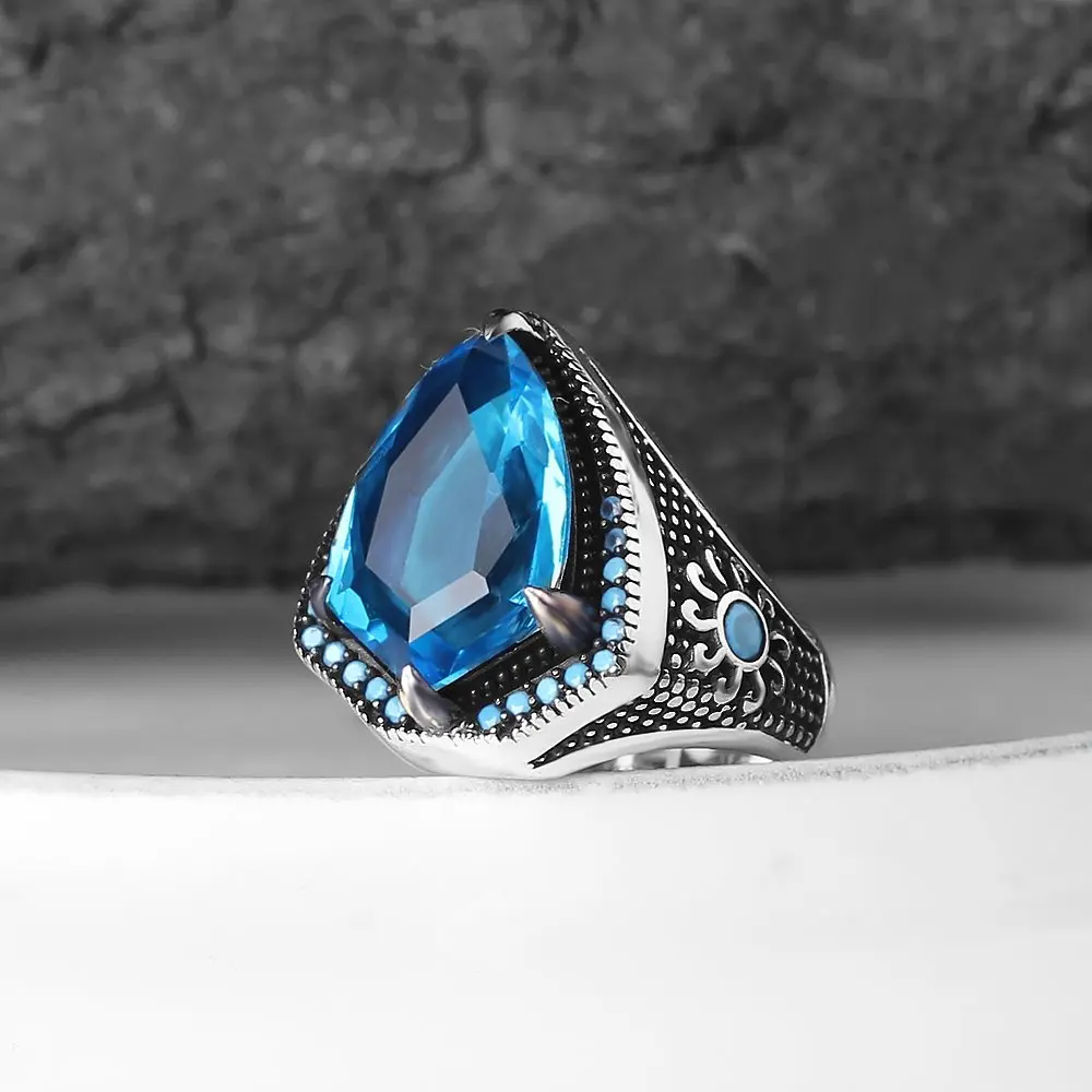 Zircon Stone Pattern 925 Sterling Mens Silver Ring For Men Gift Jewelry Vintage Made in Turkey Fashion Trendy Accessories Turkish style