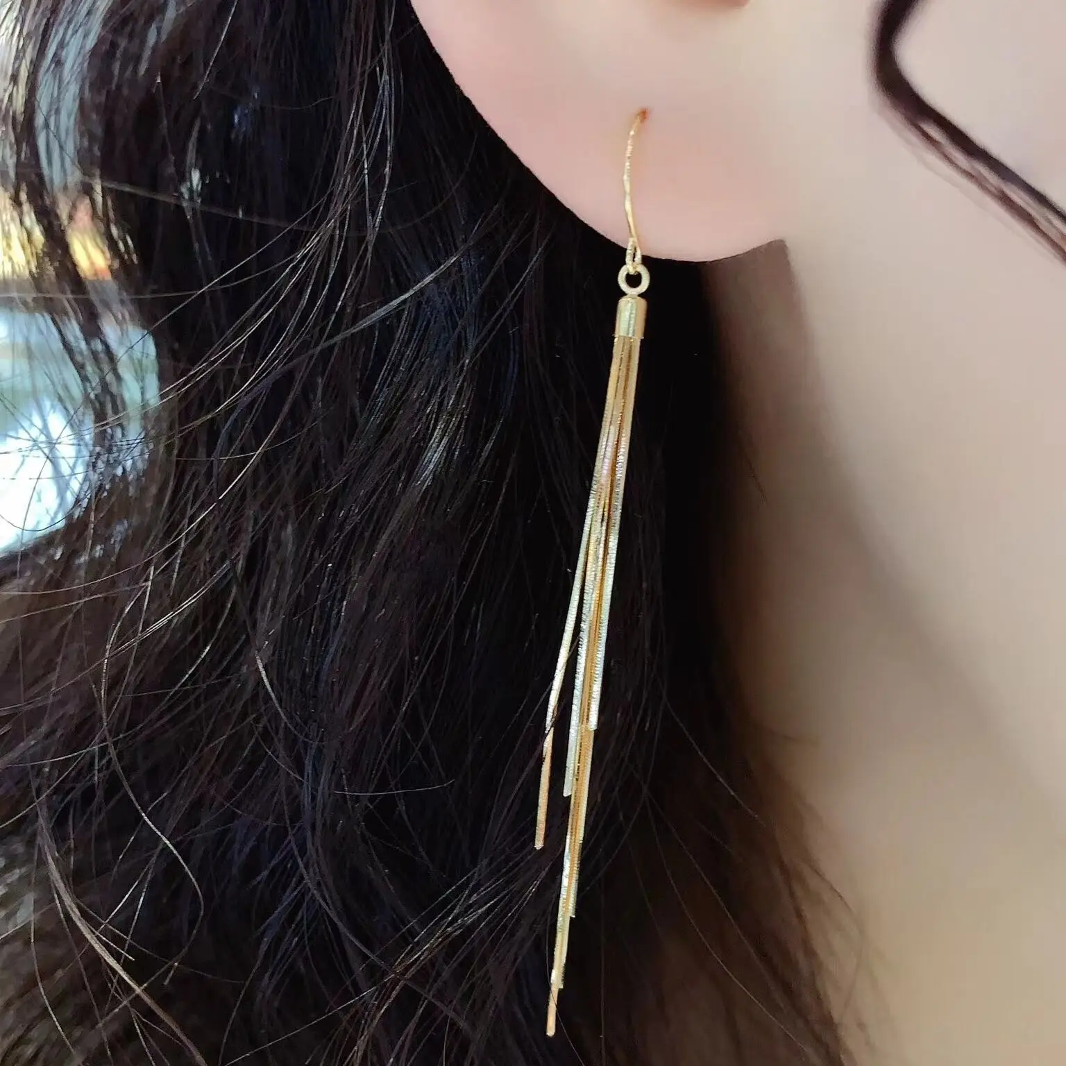 MADALENA SARARA 18K Gold Tassel Earrings Korean Trendy Style Simple AU750 Fine Women Earring