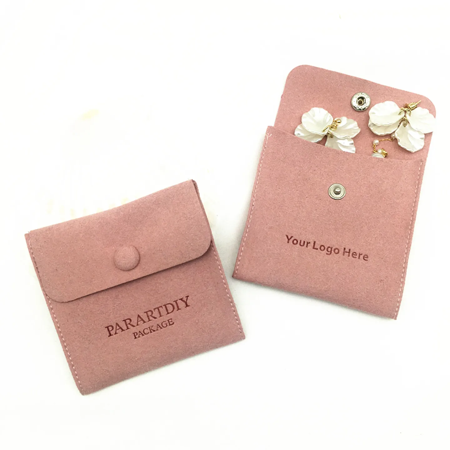 50 pieces of kaki microfiber bag with buttons wholesale custom logo jewelry bagging necklace earrings brooch small bag