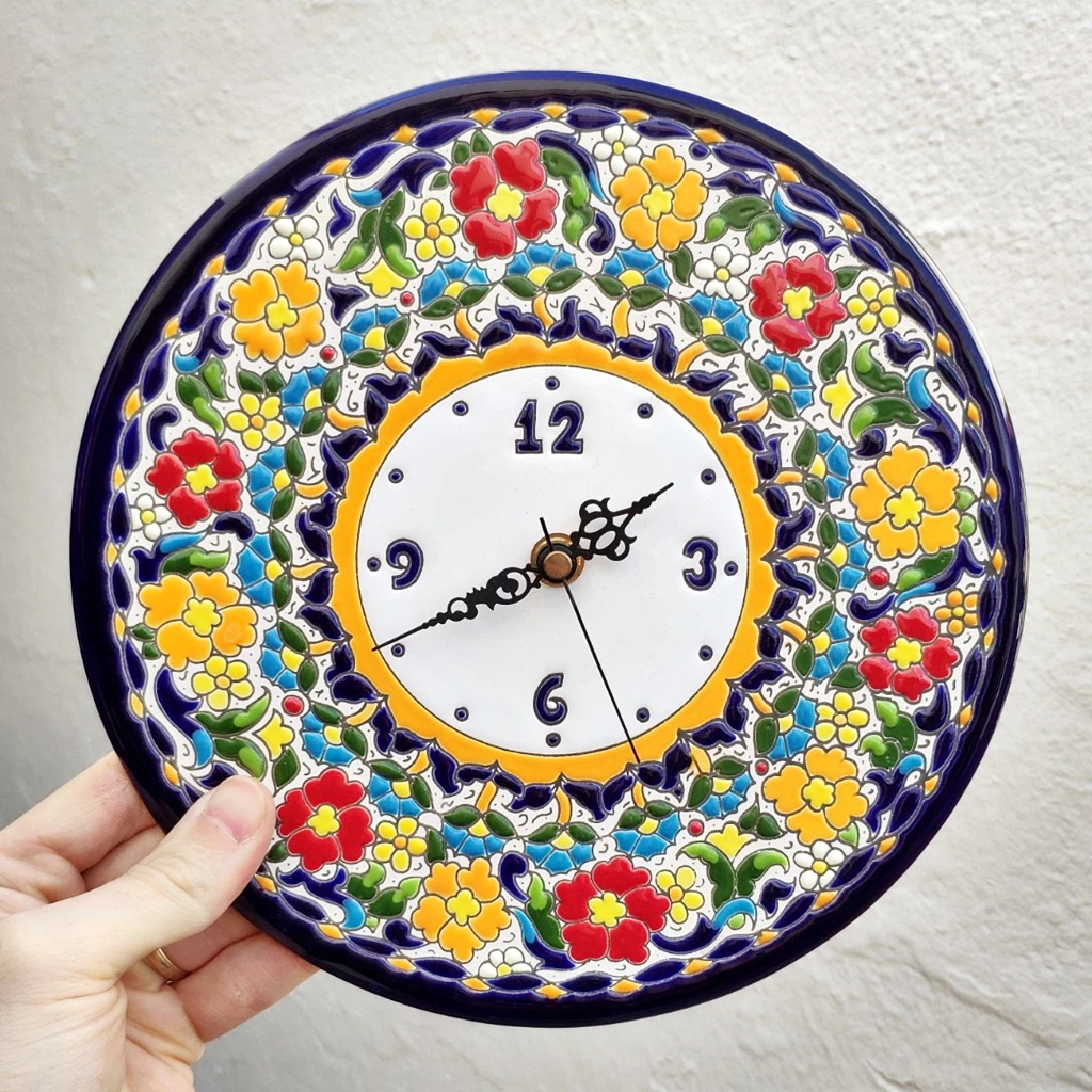 24 cm/9,45 inch diameter enamelled ceramic watch-handmade-made in Spain-home and decoration