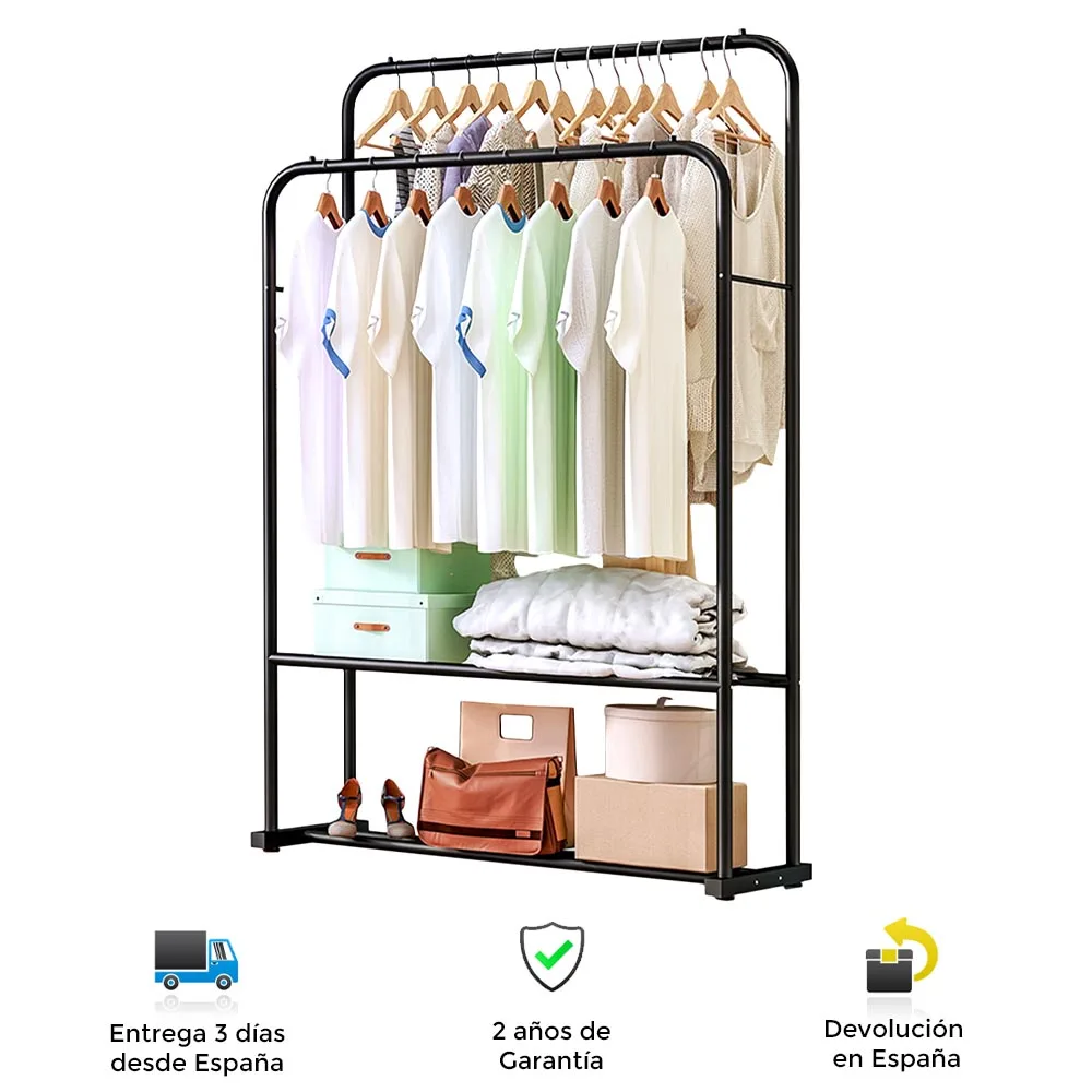 Double industrial coat rack with balda, clothes, shoes, bags, fastener, durable, saves space, easy fitting, steel, coat rack, clothes rack