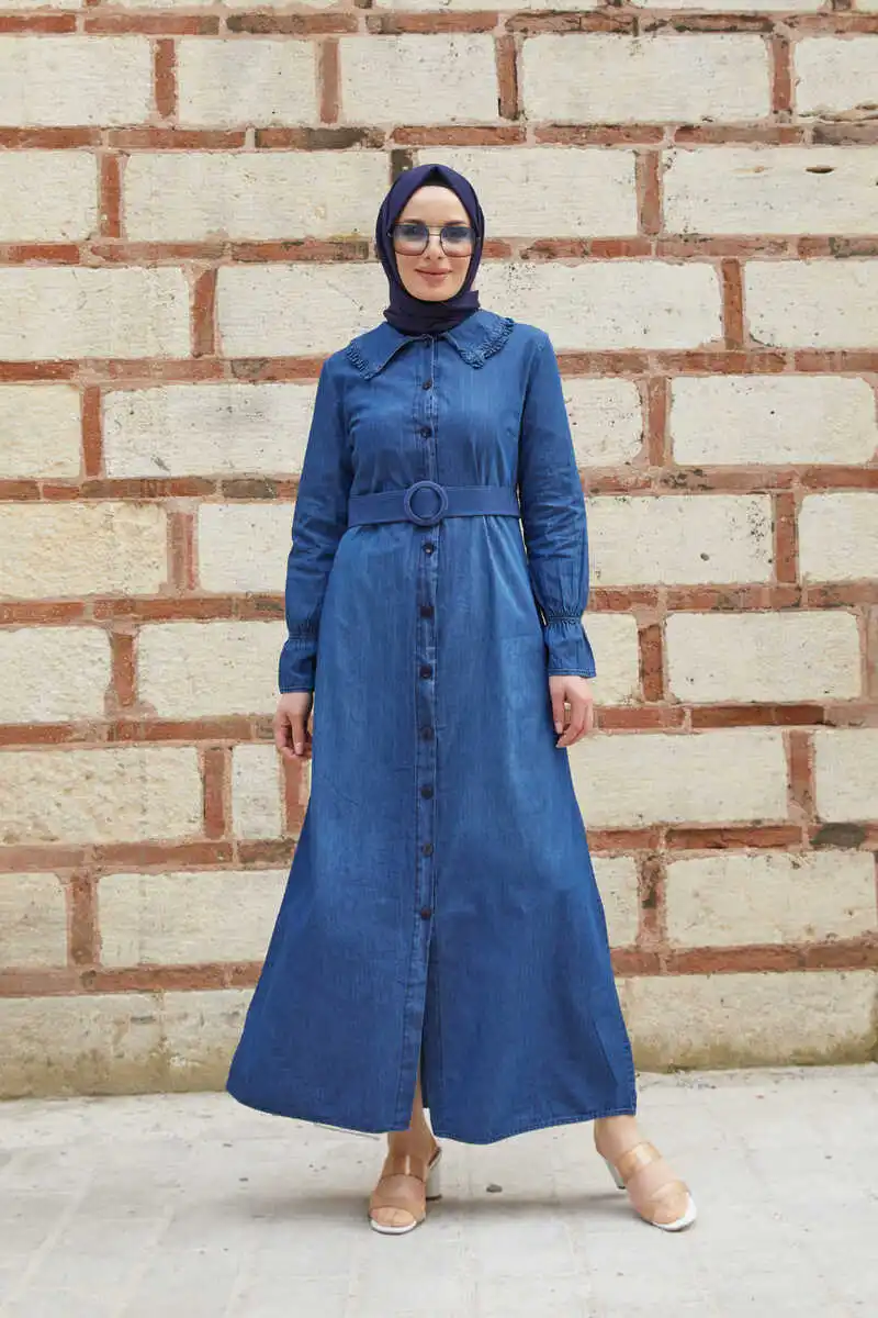 Waist Tunnel Jeans Ferace Long Maxi Jeans Dress Turkish Fashion Islamic Muslim Modern Wear Turkey 2002 Long Maxi