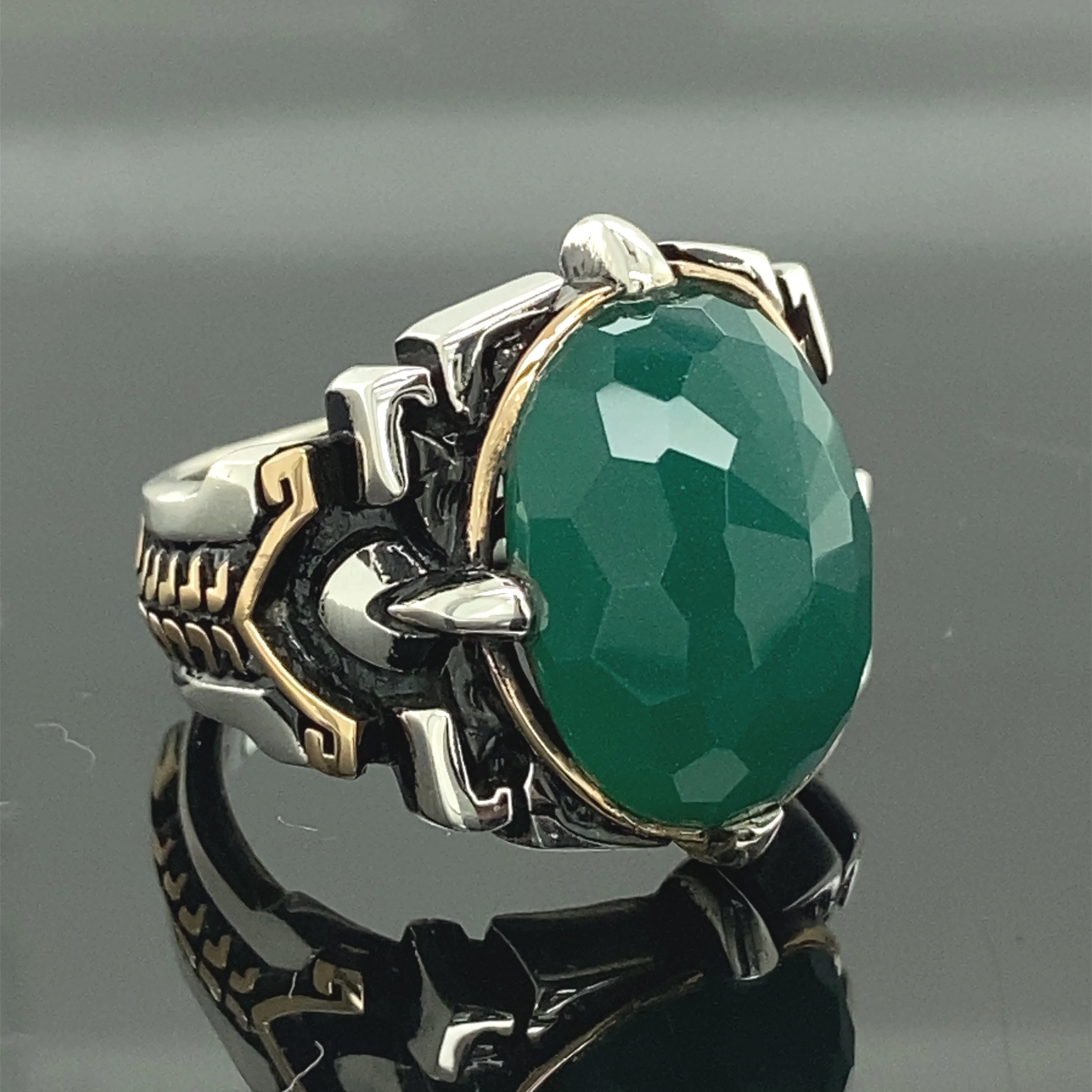 

Men Handmade Green Stone Ring , Crystal Stone Ring , Turkish Handmade Ring , Oval Gemstone Ring , 925k Sterling Silver Ring , Gi