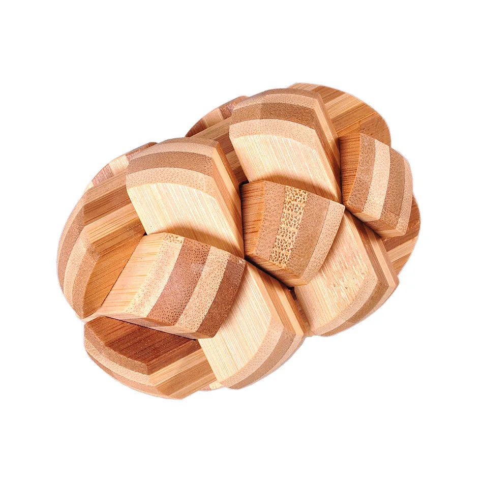 Wooden Rugby Shaped Lock IQ Brain Teaser Puzzles Bamboo Interlocking Educational Toy Game for Adults Kids Gift