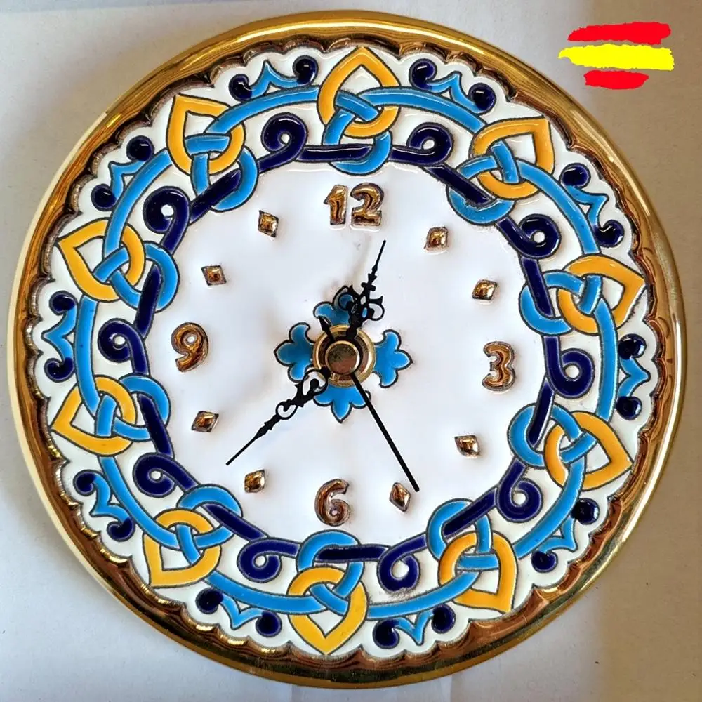 Clock ceramics from 15 cm/6 inches diameter-enameled up handmade-gold 24 k-Wall or support -ARTECER-