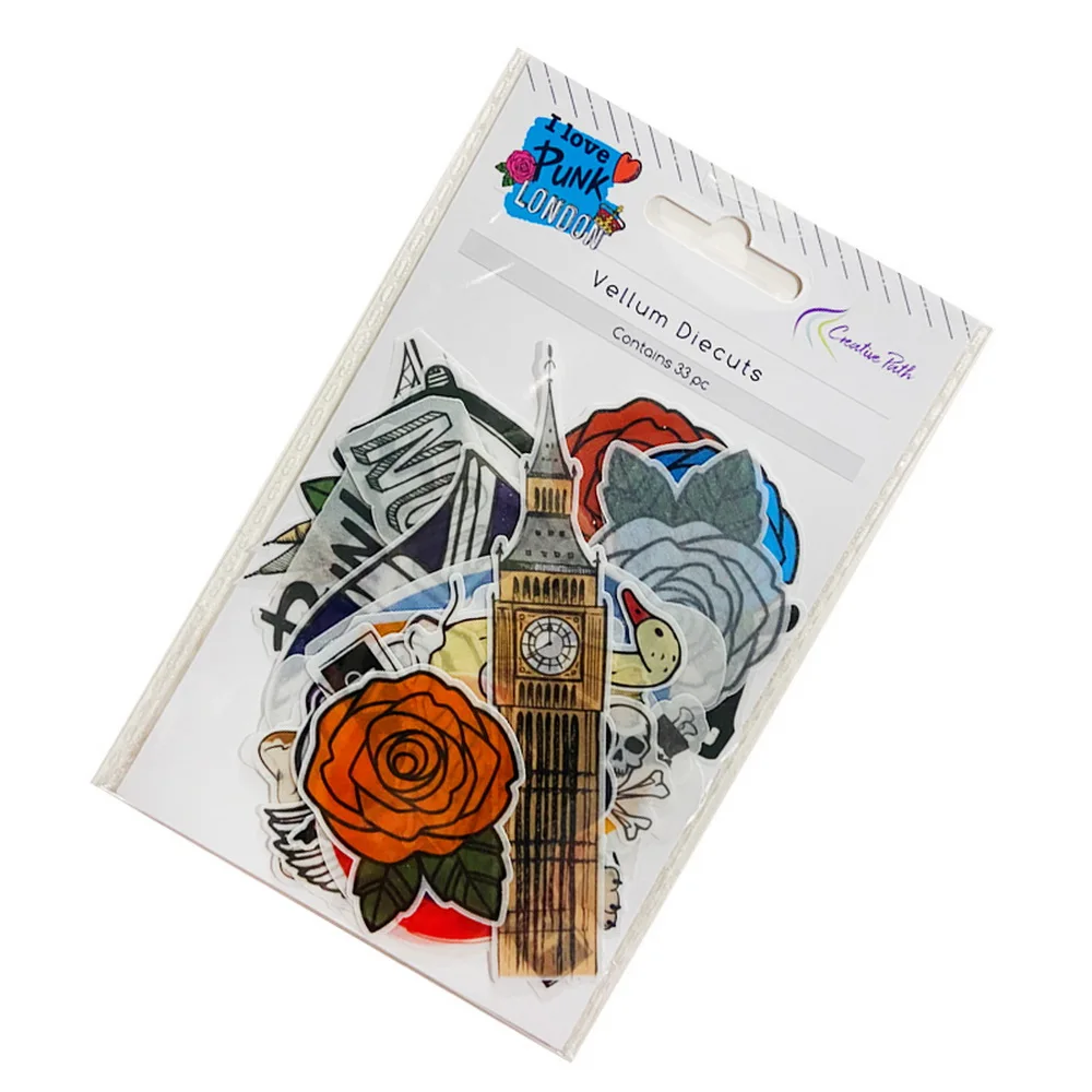 Creative Path 33 Stück Punk London Flaggen Pergamentpapier Stanzmotive Ephemera Verzierungen Vintage Scrapbooking Stanzmotive für Journaling – Detail 6