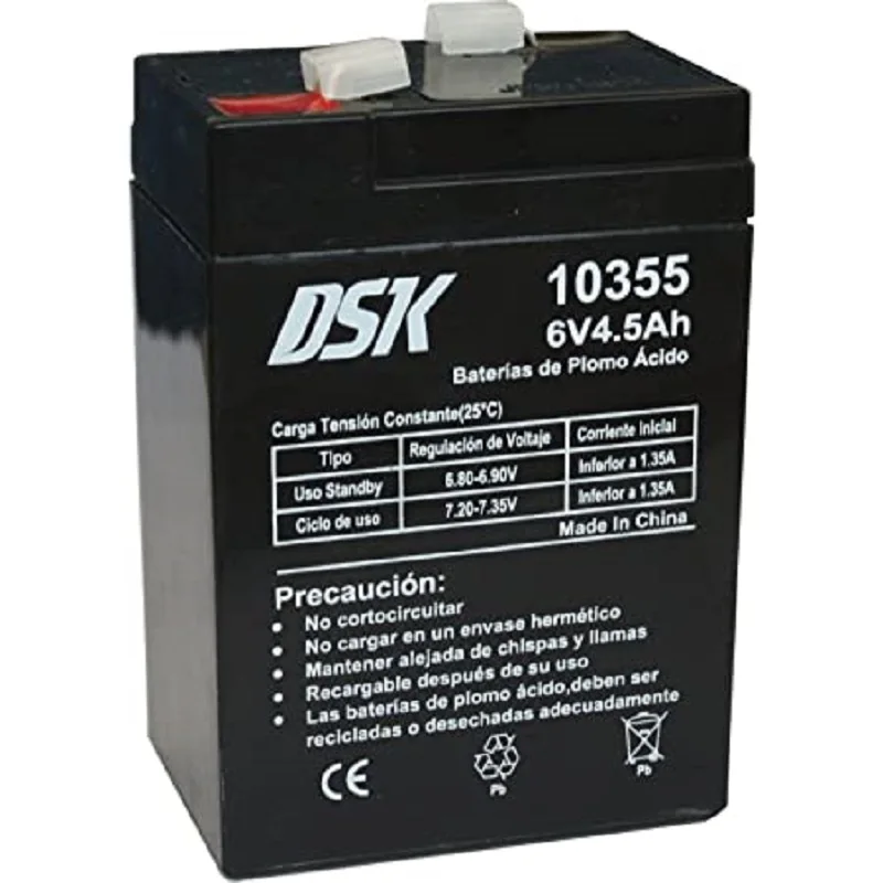 DSK 10355 Battery 6V 4.5Ah lead AGM rechargeable for toy cars, motorbike for kids, toys, flashlights, SAI, UPS, alarms