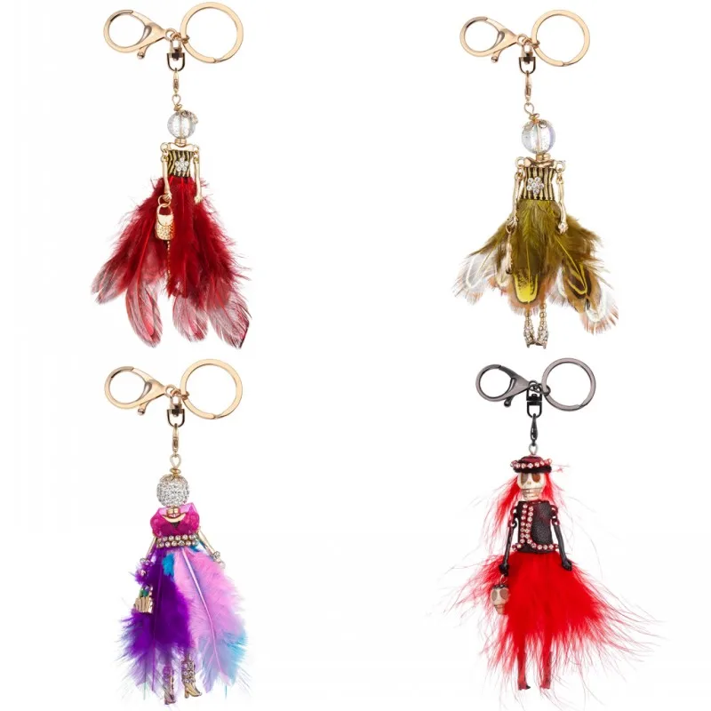 HOCOLE charms doll keychains for women Feather lovely gifts key chain bag jewelry bunny Dress ladies keychains wholesale