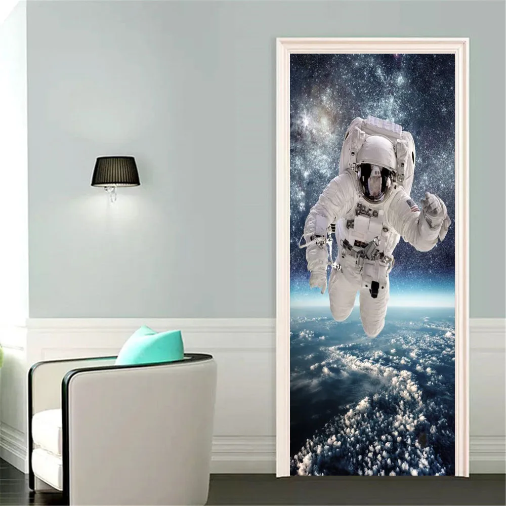 Moon Over Sea Closet Door Sticker Explosion Planet Mysterious Universe 3D Mural Wall Wallpaper Bedroom Living Room Deurstickers