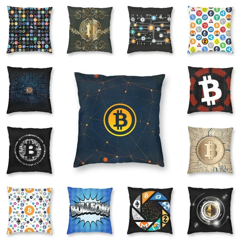 Bitcoin Cryptocurrency Square Throw Pillow Cover Decoration Print Ethereum Blockchain Btc Cryptocurrency Cushion Cover for Sofa