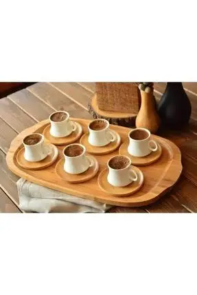 Turkish coffee mugs stylish decorated  white bambo plate 6 pieces set &gift box