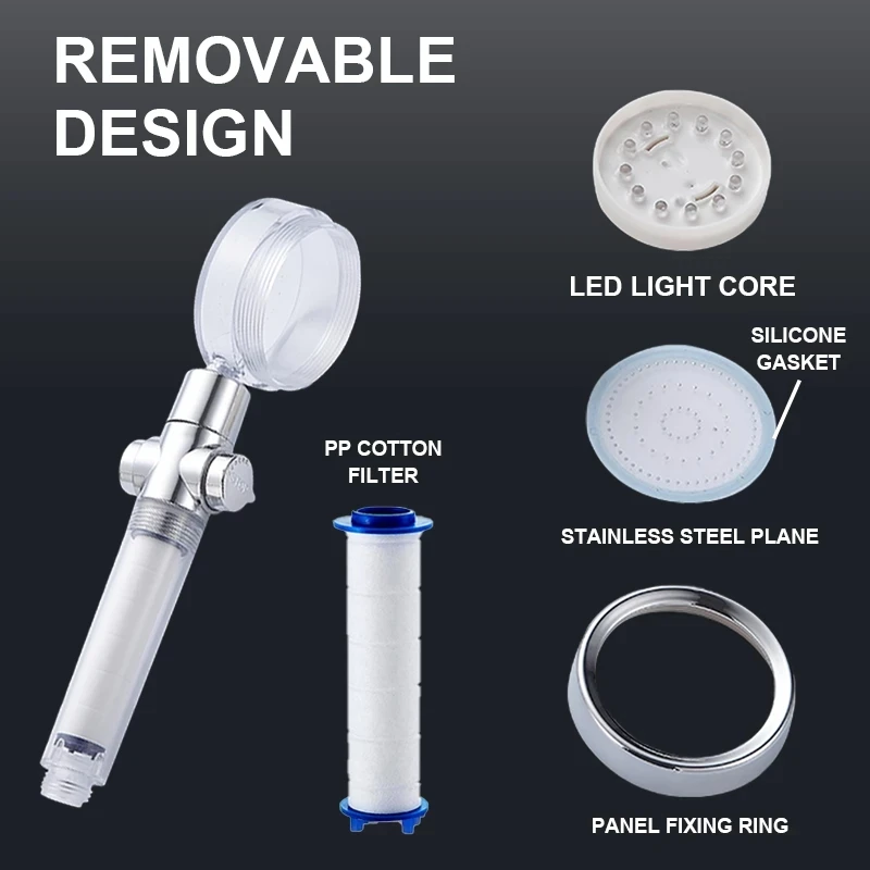 Sliveroct Led Shower Head With Stop Button Water Saving Rainfall Temperature Sensor Bathroom Shower Head High Pressure Filter