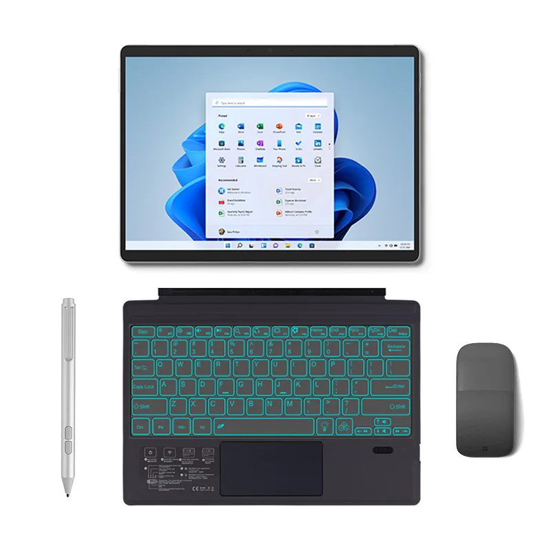 Klawiatura bezprzewodowa Bluetooth dla Surface Pro 8 3 4 5 6 7 7 + z podświetlany Touchpad dla Surface Go 3 2 1 magnetyczne mocowanie