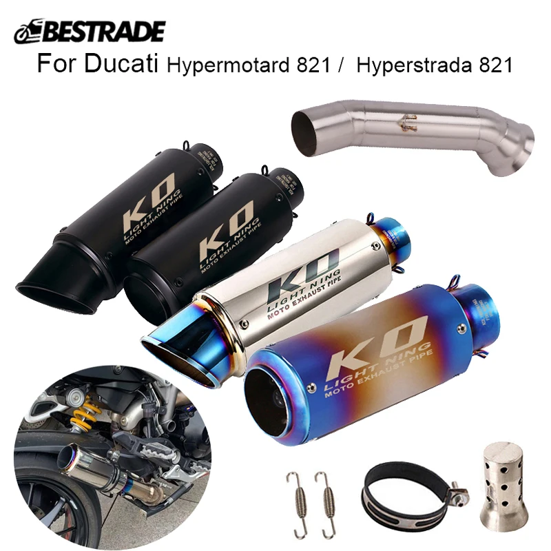 Exhaust System For Ducati Hypermotard 821 / Hyperstrada 821 2013-2018 Mid Connect Link Pipe Exhaust Muffler Tube Slip On 51mm