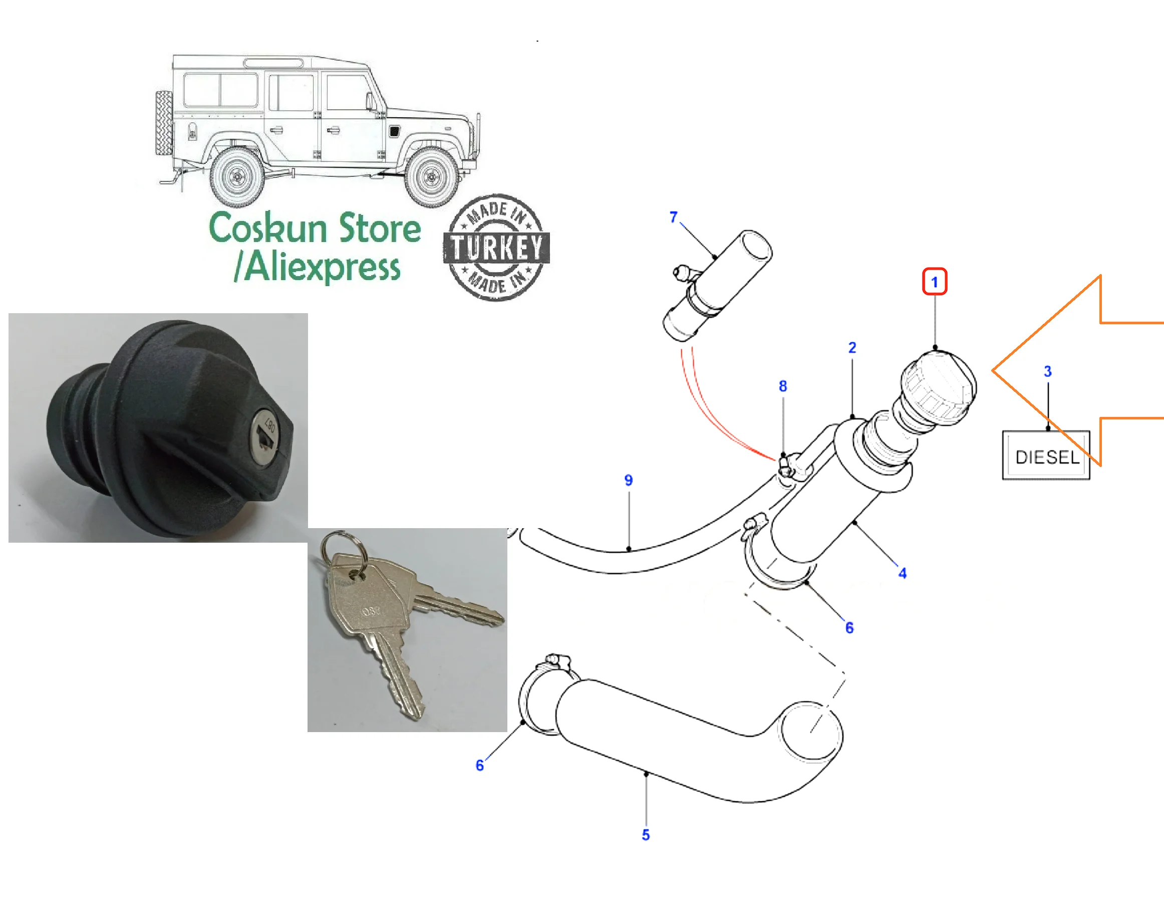 Land Rover Defender TD5/Puma Locking Fuel Cap Genuine LR075664 Defender 110 Defender 90 DA1227 XA159807