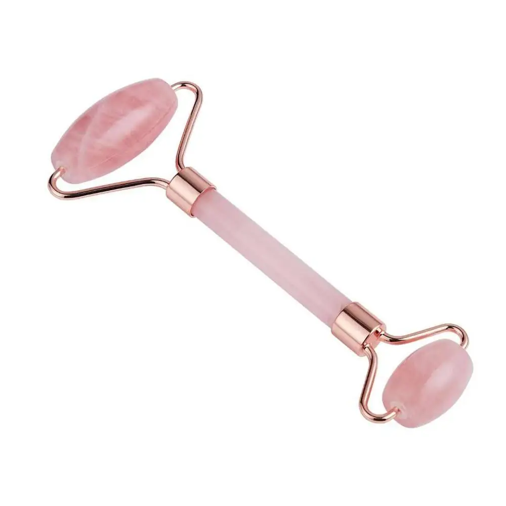 2020 New Product Jade Roller Popular Arc Sharp Handle Double Head Rose Quartz Massage Roller Work Wth Skincare Cosmetics