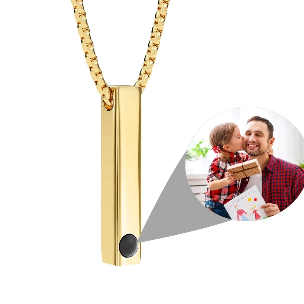 Dascusto Bar-Halskette, individuelle Persönlichkeit, Fotoprojektion, rechteckiger Anhänger, ist Vatertagsgeschenk für Männer und Frauen, Schmuck – Detail 3