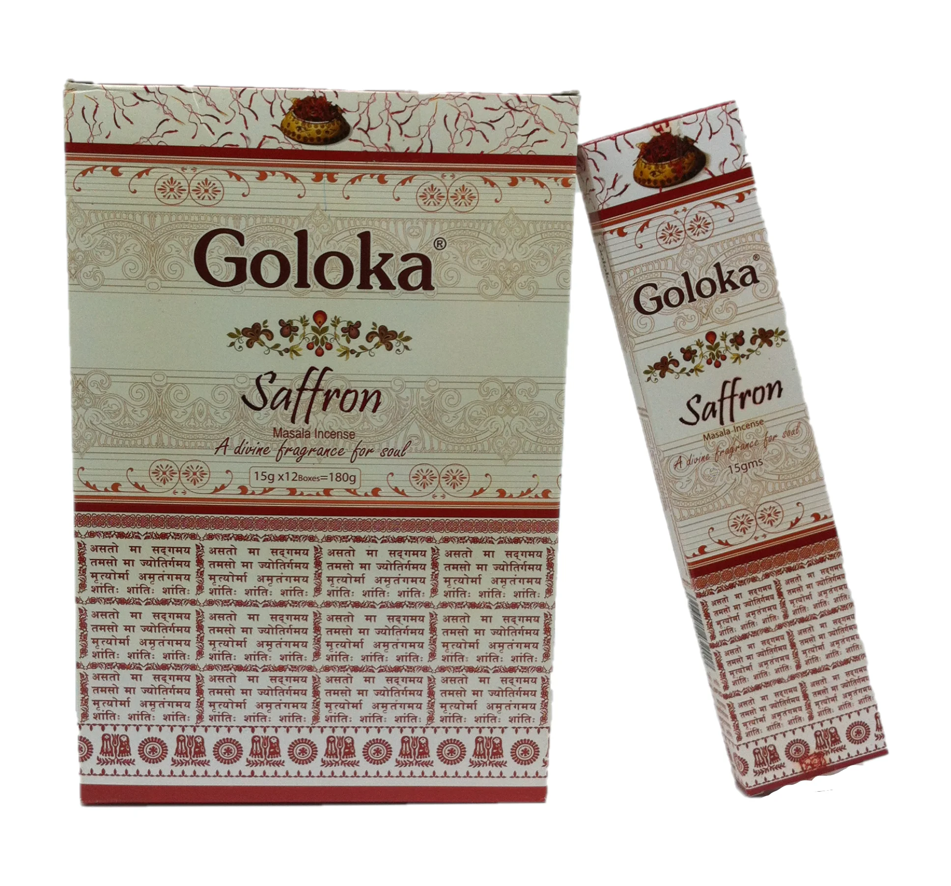 Goloka Safron incense in rods box of 12 boxes of 15 grams total 180 grams premium quality