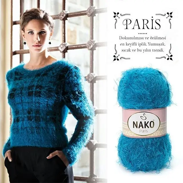 NAKO Paris przędza 100g dzierganie ręczne szydełkowanie miękki pluszowy Mink Merino Cashmere oryginalna nić pióro futro rzęs barwione szal szal