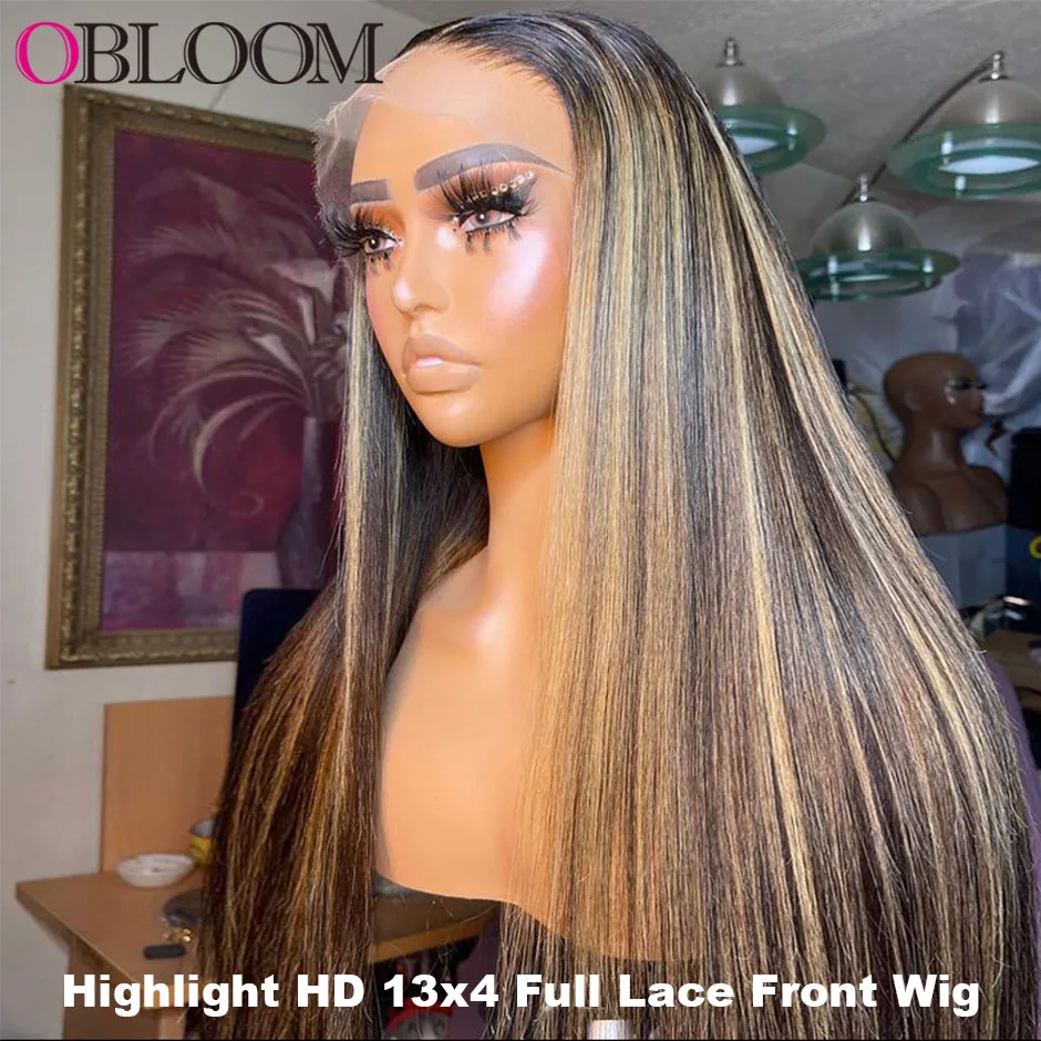 28in Highlight HD 13x4 Full Lace Front Human Hair Wigs Melt Skin Straight 5x5 HD Closure Wig Preplucked Brazilian Wigs For Women