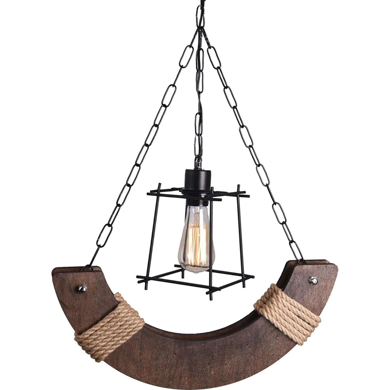 Single Rustic Roped Wooden Chandelier Rope Wood Chandelier garden lighting living room, hall, kitchen lighting modern design