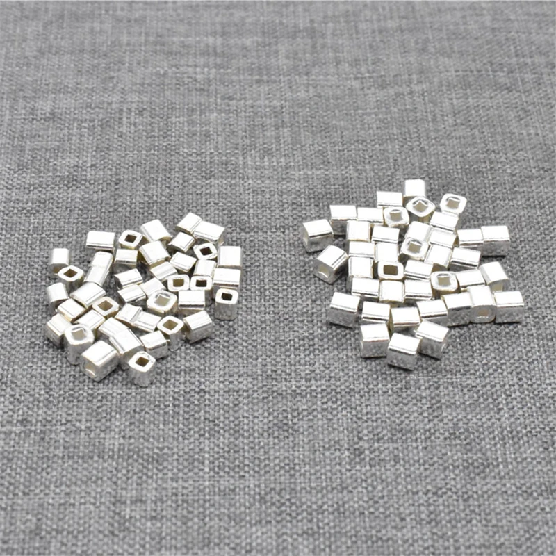 20 sztuk małych sześcianowych koralików ze srebra próby 925 do naszyjników i bransoletek, 2 mm, 2,5 mm, 3 mm, 4 mm