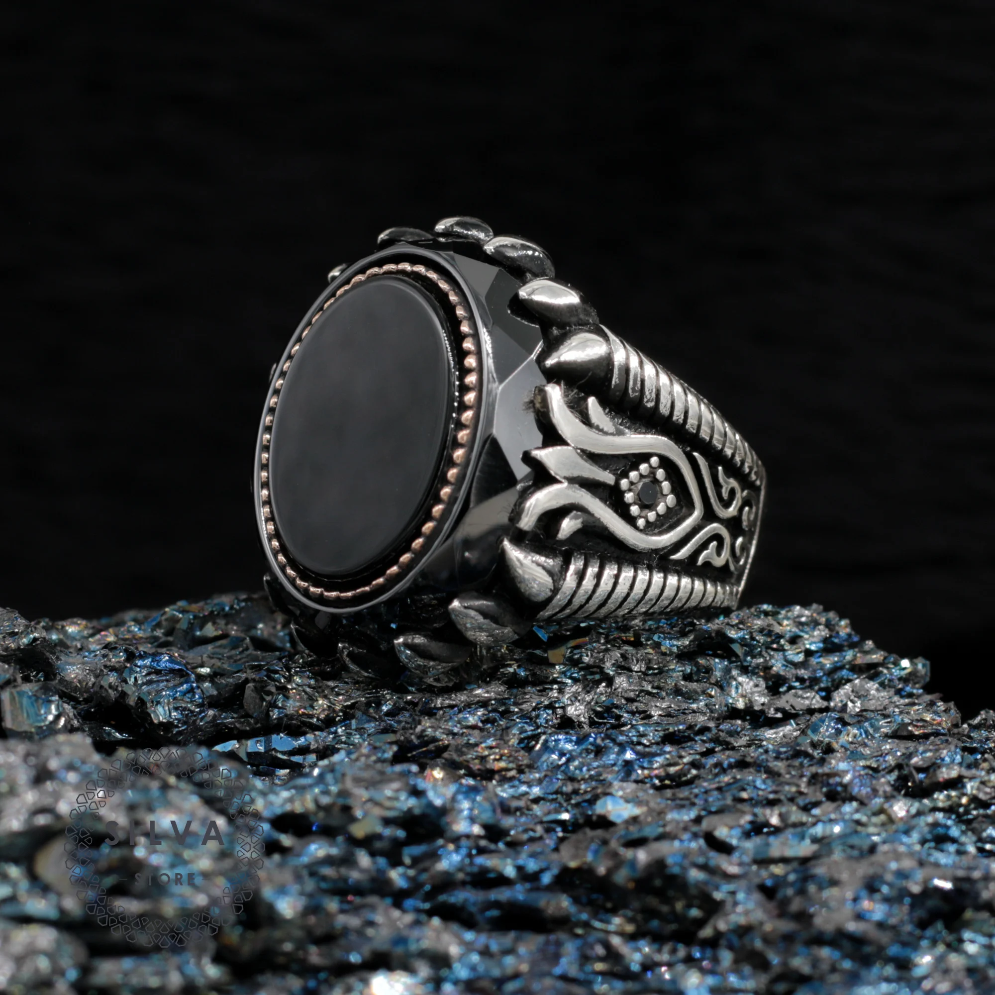 Original 925 Silver Men's Ring With Onyx Stone And Special Cut Zircon Stone Turkish Man Sterling Silver Jewellery Male Gift