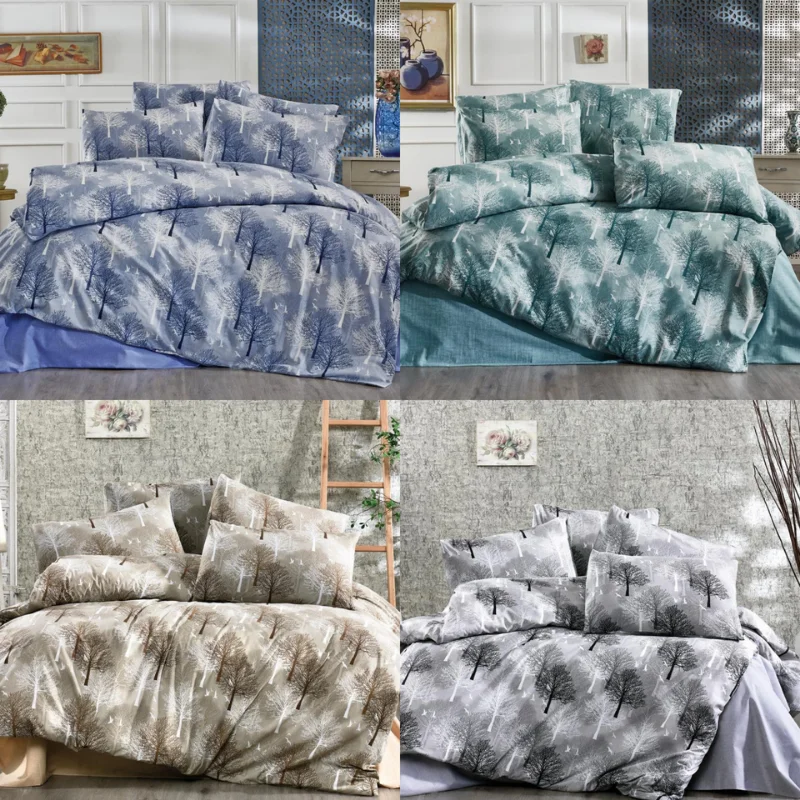 Wedding World 4 Piece Cotton Fabric Ranforce Unisex Spring/Winter Season For Home Çınar Double Duvet Cover Set Gray Brown Blue G