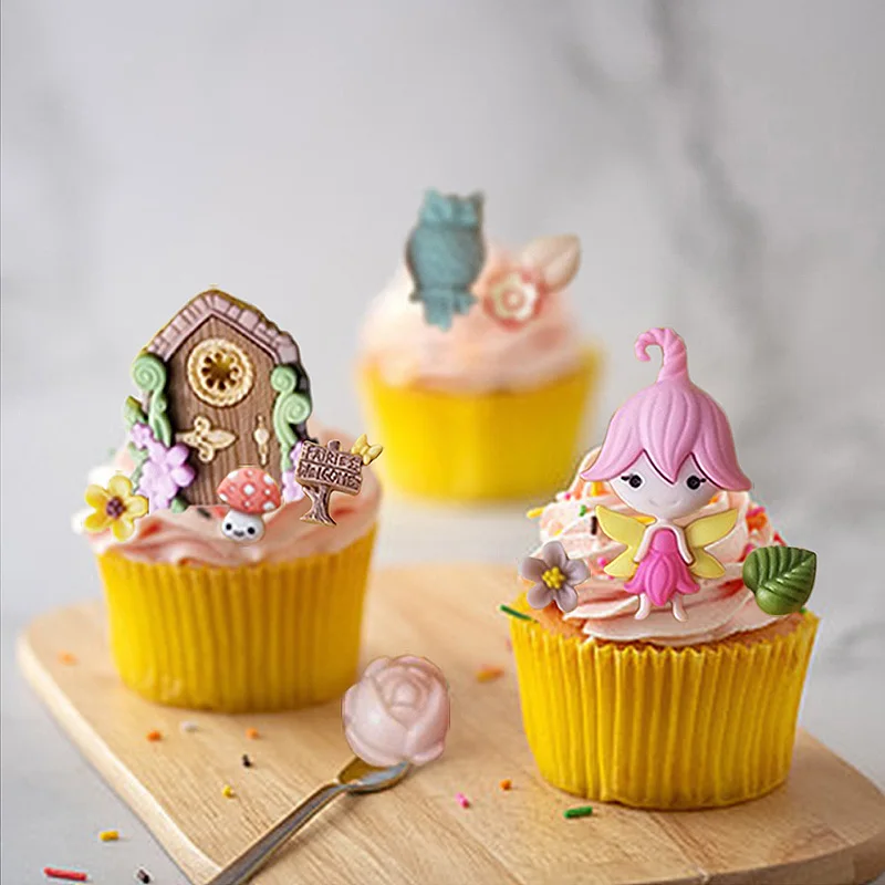 Fairy Garden Gnome Door Window Silicone Molds Flower Leaf Mushroom Cupcake Topper Fondant Cake Decorating Tools Chocolate Moulds