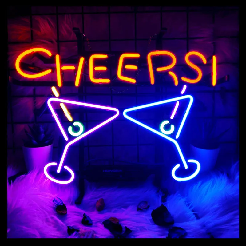 Neon Bar Sign Cheers Cups Neon Sign light Glass Tube Sign Beer Retro Club Parts Decor Store Display Neon Open Sign Iconic Sign