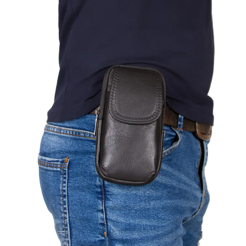 Genuine Leather Cell Phone Bag Waist Belt Wallet Daily Men Strap Crossbody Mini 100% Freebag