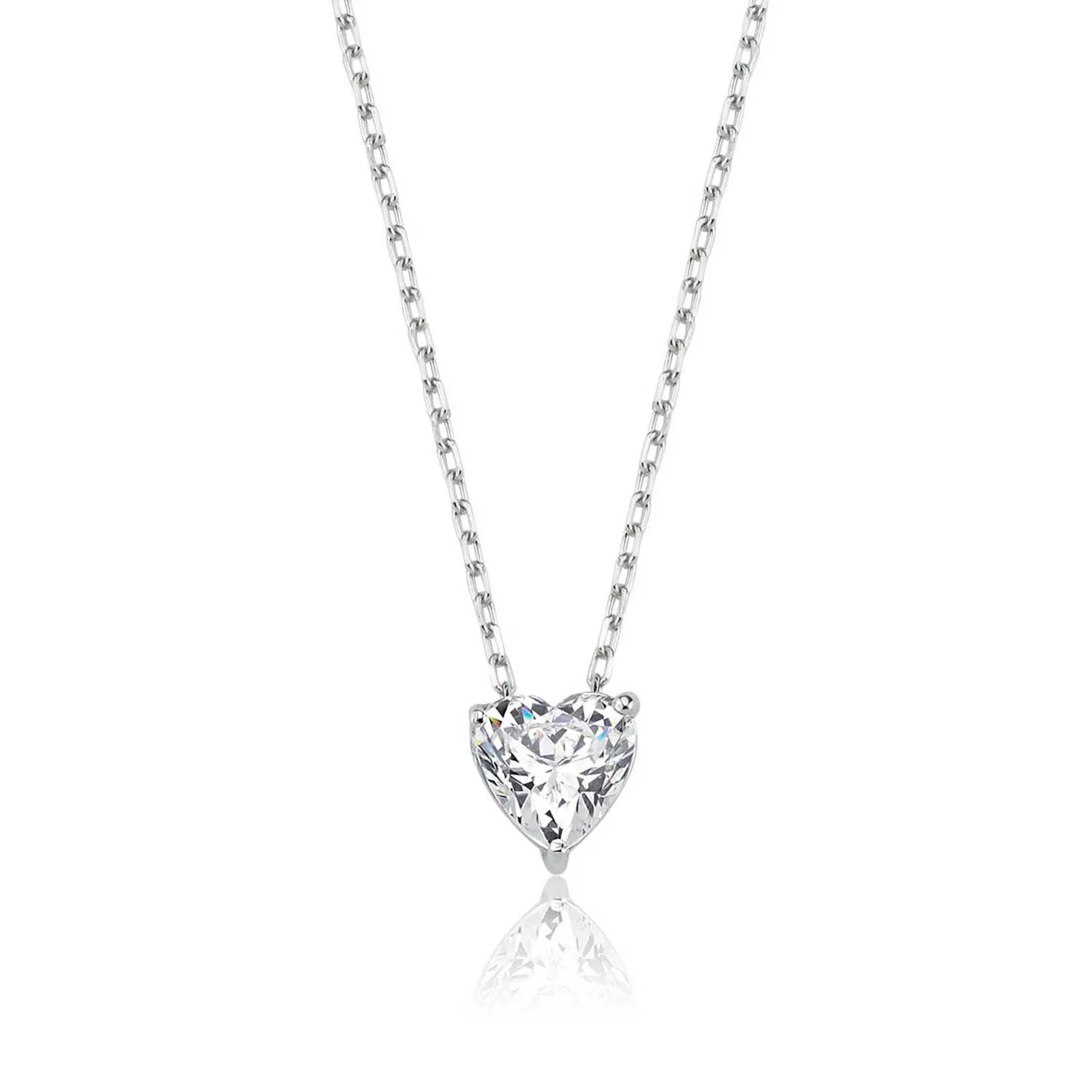 Valori Jewels 0.75 Carat, Zirconia White Heart Gemstone, Rhodium Plated, Sterling Silver Necklace