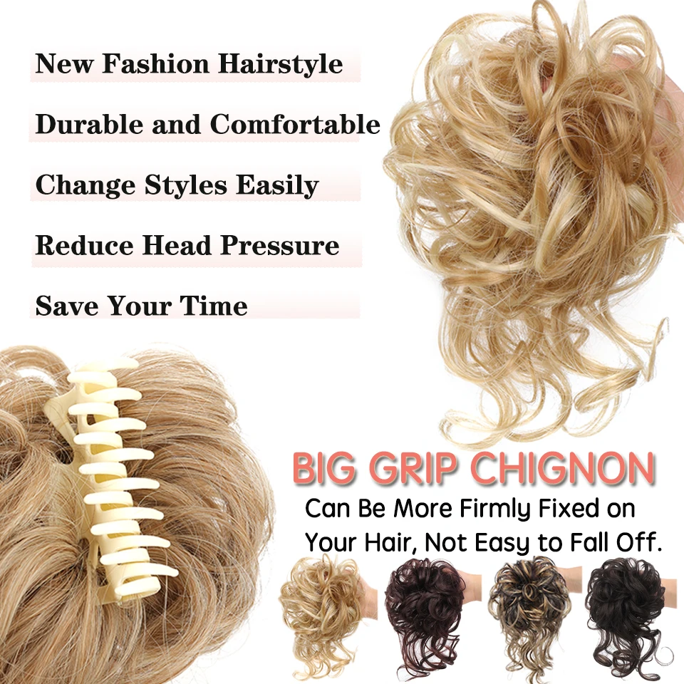 LUPU Synthetic Chignon Messy Curly Claw Hair Bun Scrunchy Fake False Hair Band Tail for Women Hairpieces Blonde Black Brown