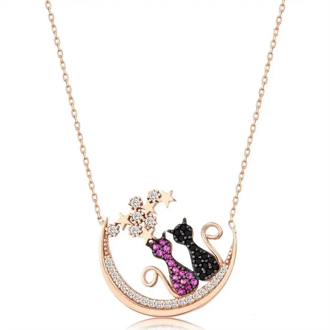 2021 Model Gaya Baru Super Bordir Perak Wanita 925 Kucing Kalung