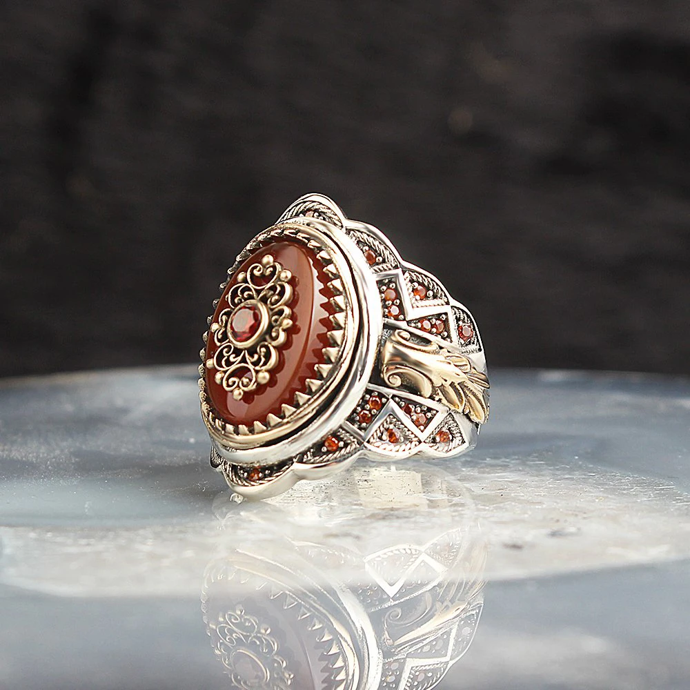 Red Agate Gemstone 925 Sterling Silver Men 'S Ring