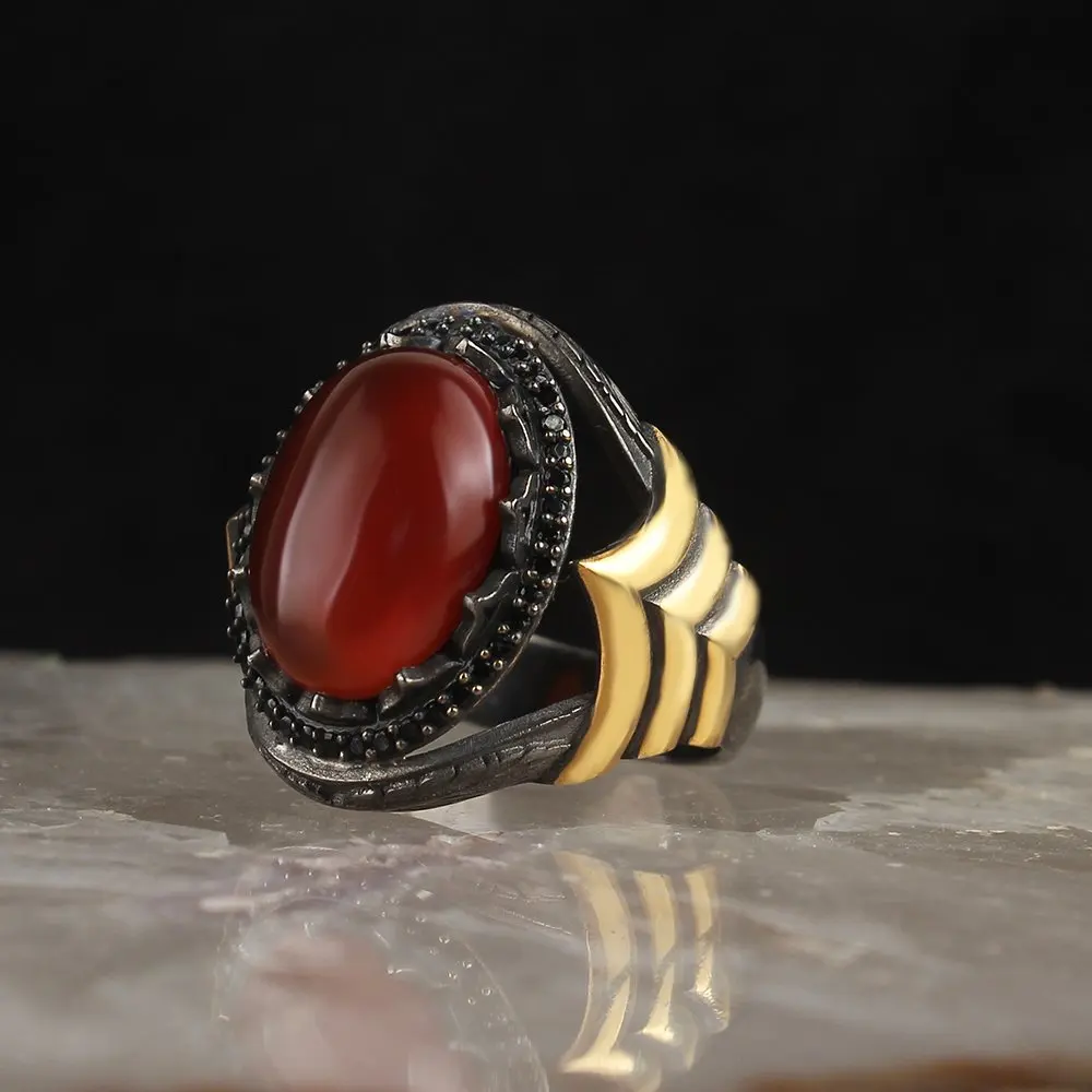 

Lapping Plated Agate Stone Men 'S Silver Ring