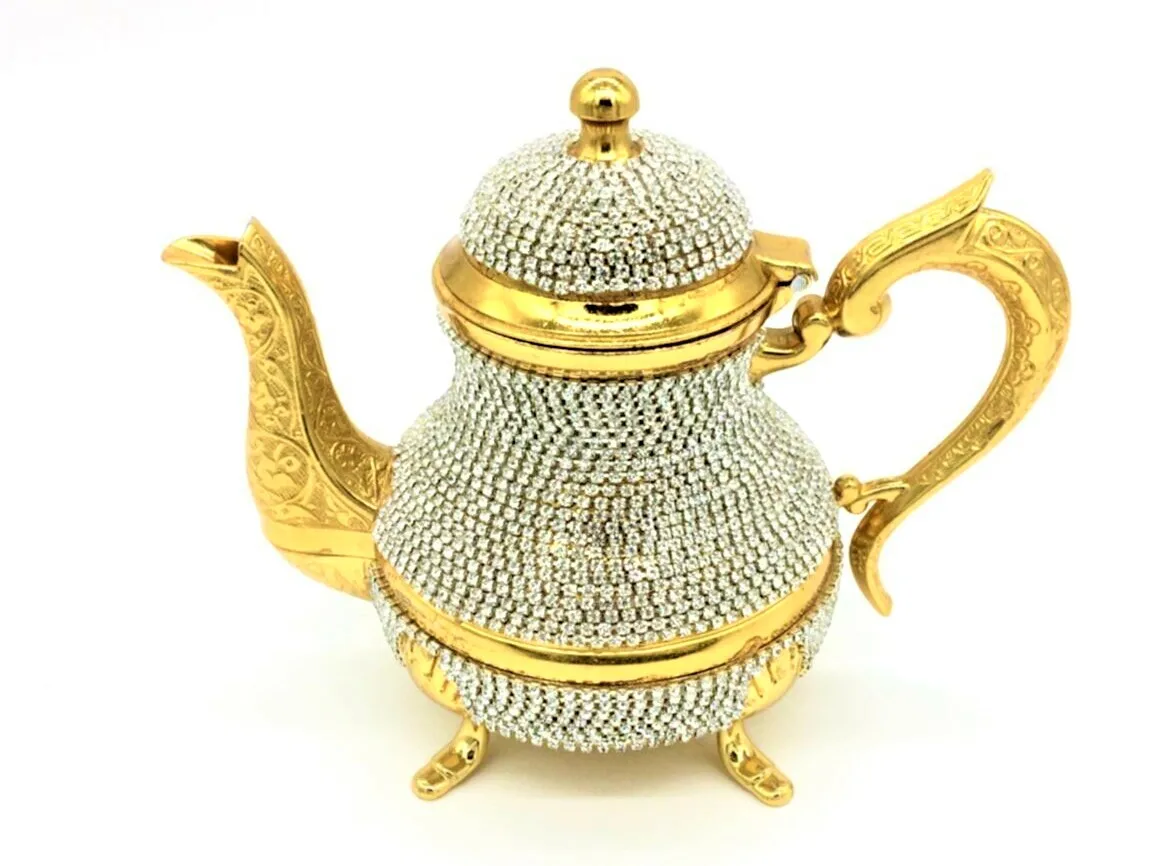 

Turkey authentic kitchen decor pattern GiftAlgel Gold Color Swarovski Stone Embroidered Tea Infuser.