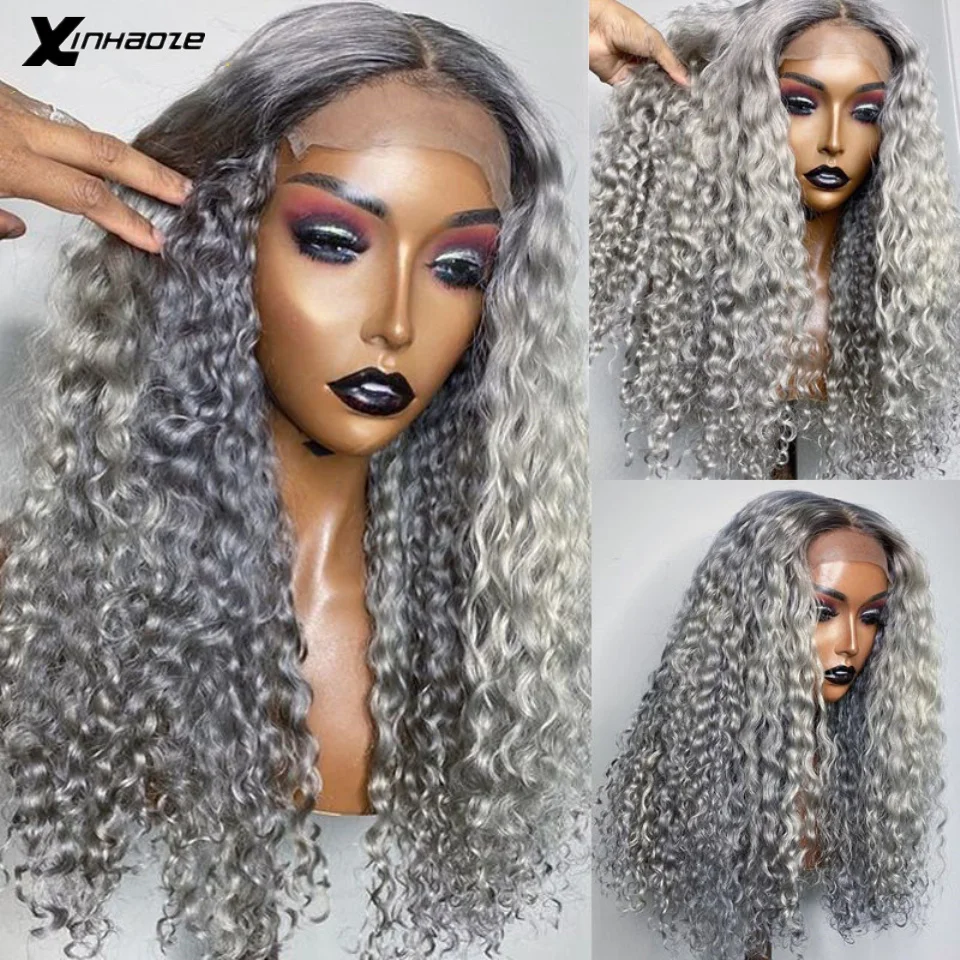 Grey Wig HD 13x6 Lace Frontal Human Hair Wig Colored Wig Curly Lace Front Wig Remy Brazilian Wigs for Women Human Hair Deep Part